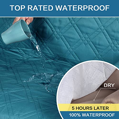 PrimeBeau 100% Waterproof Sofa Cover Protector | Couch Slipcover for 3 Cushion Couch | Non Slip Backing, Adjustable Strap | 5-Layers Material | Fits Seat Width up to 68"