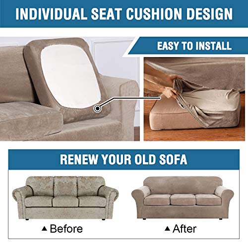 H.Versailtex Modern Velvet Plush High Stretch Sofa Slipcover with Elastic Bottom