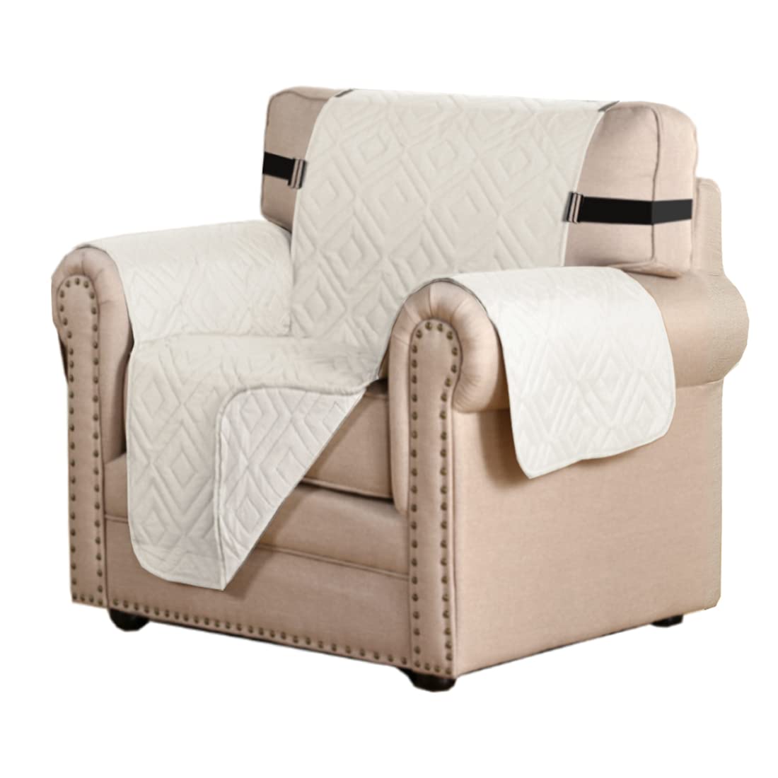 PrimeBeau Reversible Armchair Protector Slipcover Water Resistant Anti-Slip Couch Cover with Elastic Straps, Pets Protection, Stylish Decor, Easy Care