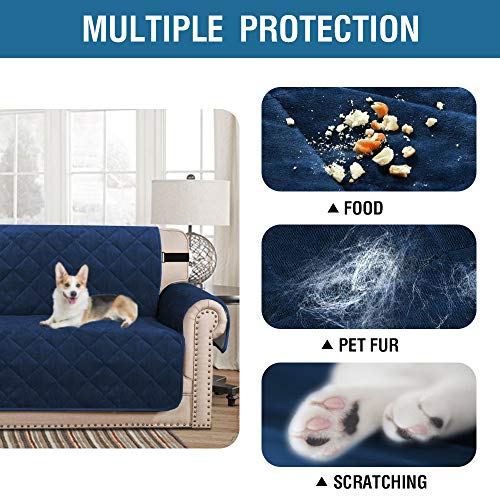 H.VERSAILTEX Thick Velvet Quilted Recliner Covers for Recliner Chair Covers Reclining Chair Slipcover Recliner Couch Cover with Non Slip Backing and Wider Elastic Strap (Recliner, Navy)