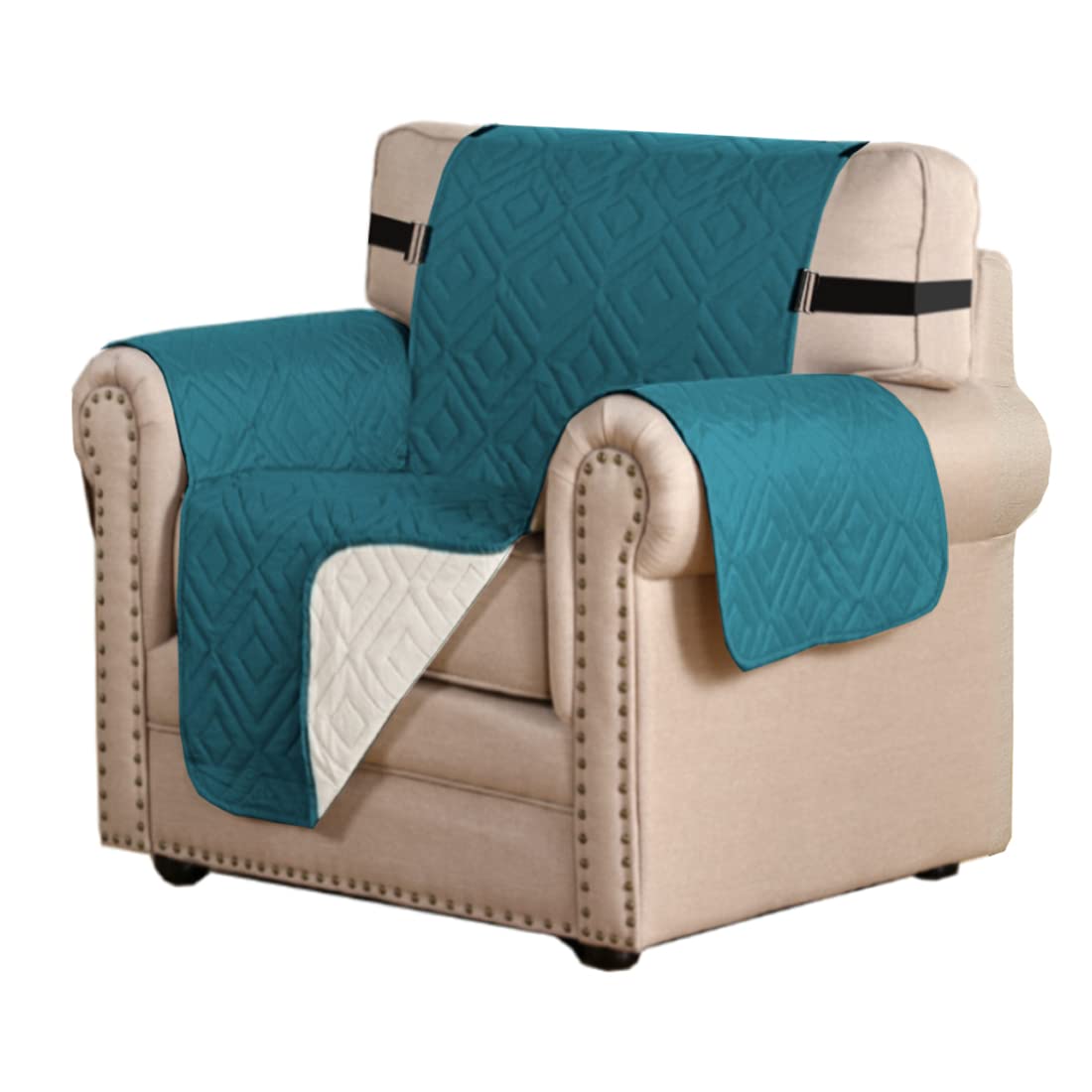 PrimeBeau Reversible Armchair Protector Slipcover Water Resistant Anti-Slip Couch Cover with Elastic Straps, Pets Protection, Stylish Decor, Easy Care