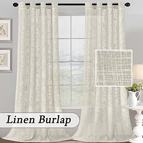 PrimeBeau Natural Linen Blended Grommet Curtains 2 Panel Sets
