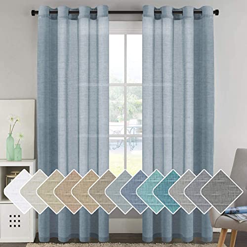 PrimeBeau Faux Linen Grommet Sheer Curtains - Set of 2 Panels 52 Series Long