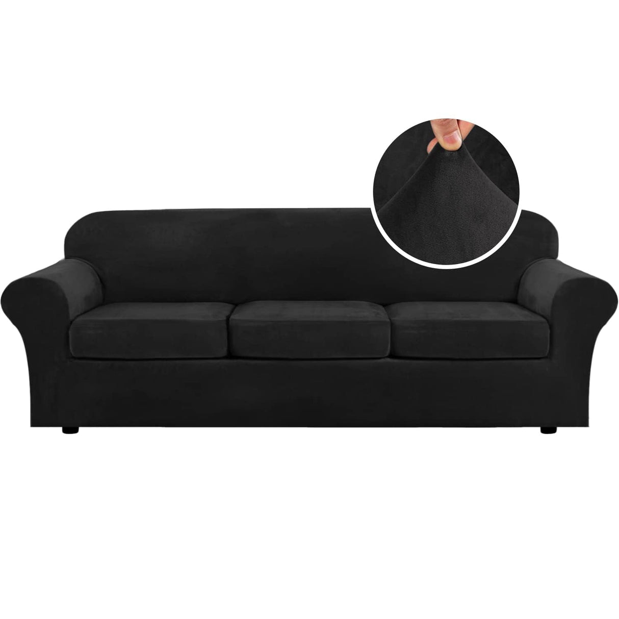 PrimeBeau Velvet 4 Piece High Stretch Sofa Slipcover Sofa Cover Furniture Protector Form Fit Thick Velvet Extra Large Sofa Cover for 3 Cushion Couch Covers