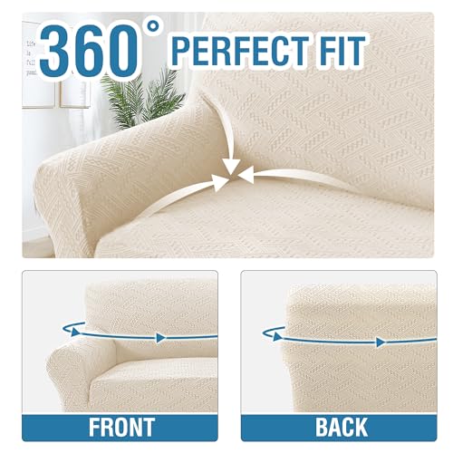 H.VERSAILTEX 2024 Newest Jacquard Couch Covers for 3 Cushion Couch 1 Piece Stretch Sofa Covers Furniture Protector Anti-Slip Soft Thickened Dogs Slipcovers Washable Wind Bell Pattern(Sofa, Ivory)