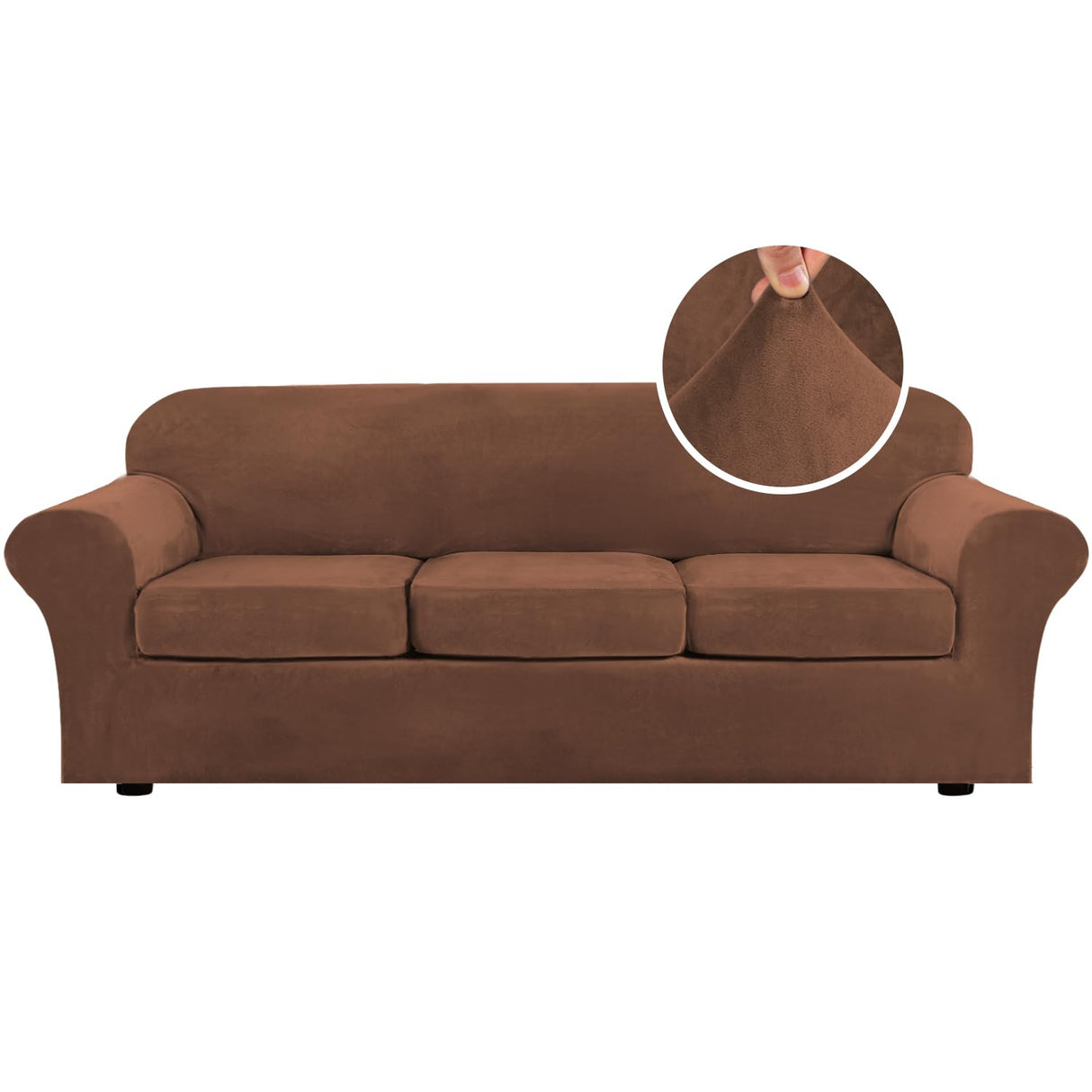 PrimeBeau Velvet 4 Piece High Stretch Sofa Slipcover Sofa Cover Furniture Protector Form Fit Thick Velvet Extra Large Sofa Cover for 3 Cushion Couch Covers