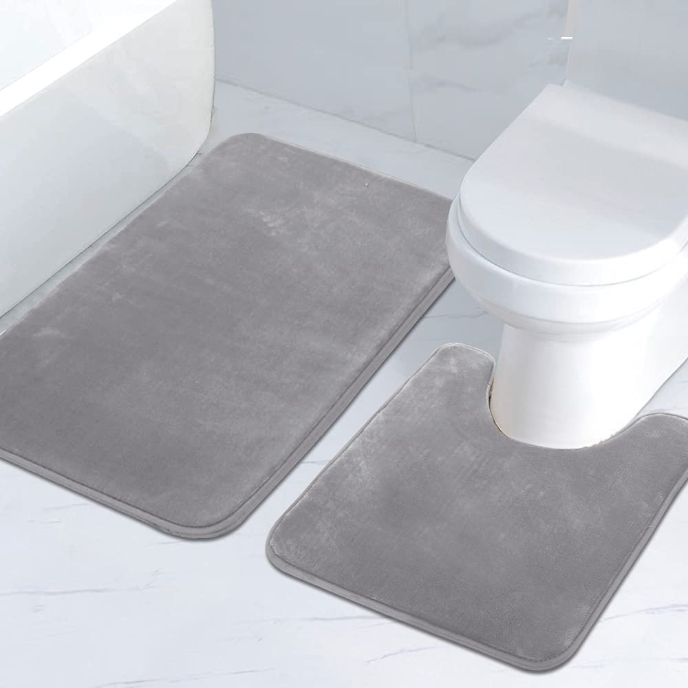 PrimeBeau Luxurious Memory Foam Bath Mat, Flannel Velvety Bath Mat Luxury Extra Soft and Absorbent Non Slip Rugs(Set of 2)