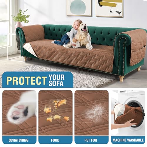 PrimeBeau 100% Waterproof Sofa & Oversize Sofa Covers Traditional Chesterfield Sofa Covers with Extra Long Armrest Cover Waterproof and Washable Thick Couch Cover for Dogs (1 Piece)