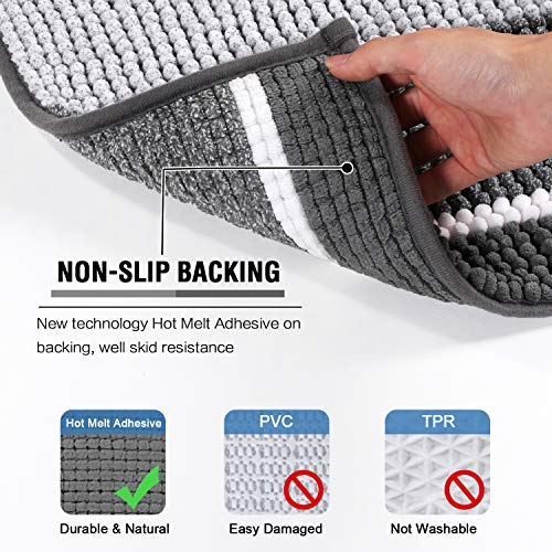 PrimeBeau Bath Rug Set 2 Piece for Bathroom Bath Mats Non Slip Bouncy Chenille Ombre Dyeing Bath Rugs Rectangle, Water Absorbent Striped Shag Mats