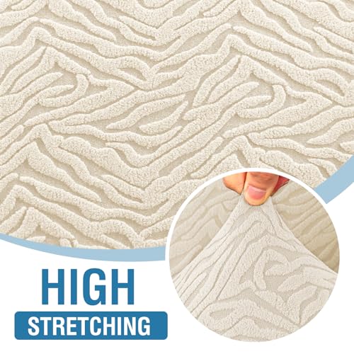H.VERSAILTEX 2024 Newest Jacquard Couch Covers for 3 Cushion Couch 1 Piece Stretch Sofa Covers Furniture Protector Anti-Slip Soft Thickened Dogs Slipcovers Washable Leopard Pattern(Sofa, Ivory)