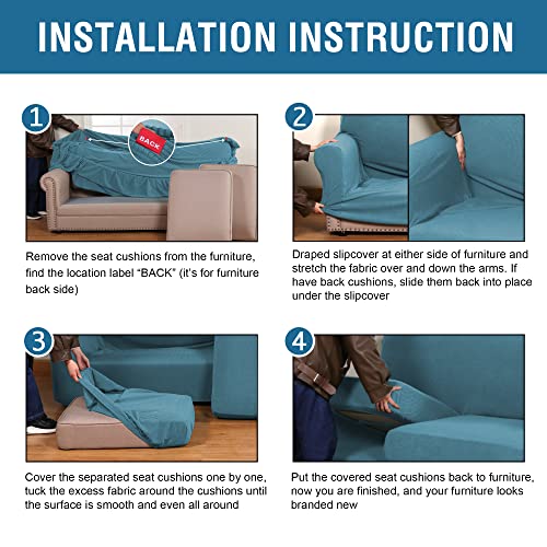 H.VERSAILTEX 4 Piece Stretch Sofa Covers for 3 Cushion Couch Covers for Living Room Furniture Slipcovers (Base Cover Plus 3 Seat Cushion Covers) Upgraded Thicker Jacquard Fabric (Sofa, Storm Blue)