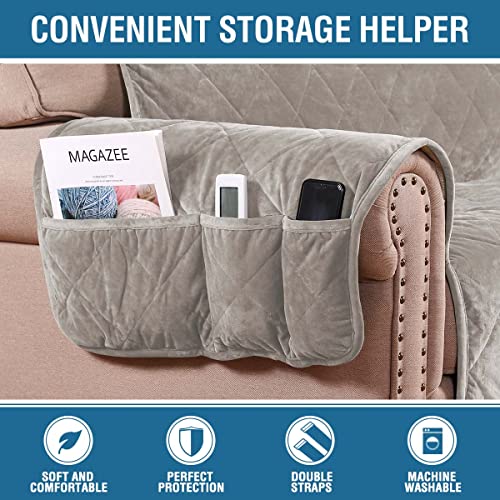 H.VERSAILTEX Thick Velvet Quilted Recliner Covers for Recliner Chair Covers Reclining Chair Slipcover Recliner Couch Cover with Non Slip Backing and Wider Elastic Strap (Oversaized Recliner, Taupe)