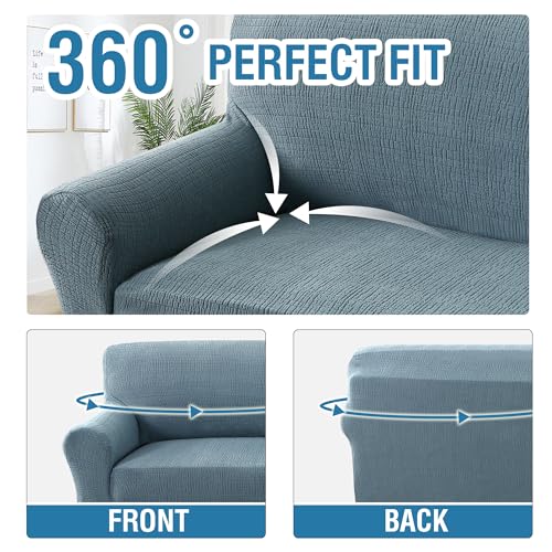 H.VERSAILTEX 2024 Newest Jacquard Couch Covers for 3 Cushion Couch 1 Piece Stretch Sofa Covers Furniture Protector Anti-Slip Soft Thickened Dogs Slipcovers Washable Crizzle Pattern(Sofa, Stone Blue)