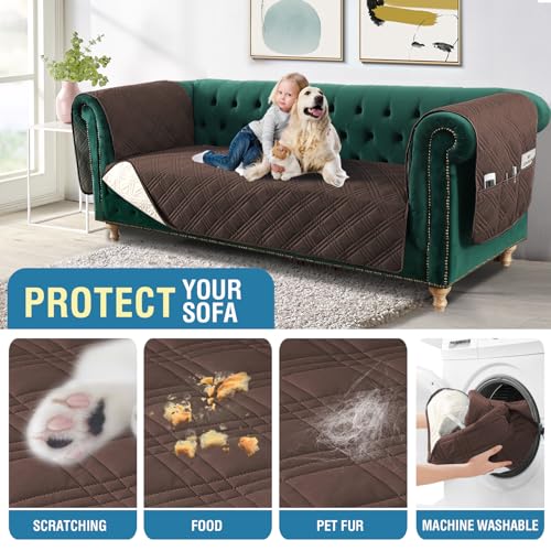 PrimeBeau 100% Waterproof Sofa & Oversize Sofa Covers Traditional Chesterfield Sofa Covers with Extra Long Armrest Cover Waterproof and Washable Thick Couch Cover for Dogs (1 Piece)