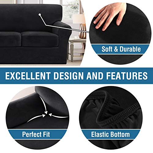 PrimeBeau Real Velvet Plush 3 Piece Stretch Loveseat Covers Couch Covers for 2 Cushions Couch Loveseat Covers