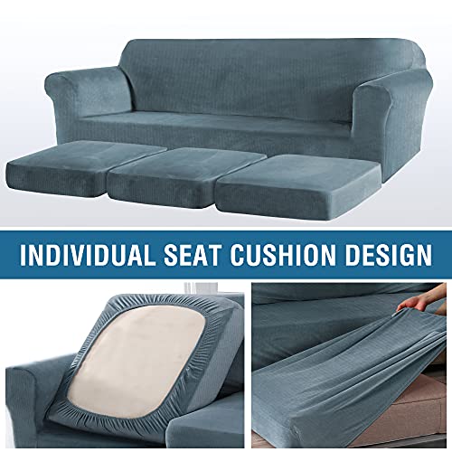 PrimeBeau Real Velvet Plush 4 Piece Stretch Sofa Covers Couch Covers for 3 Cushions Couch Sofa Covers