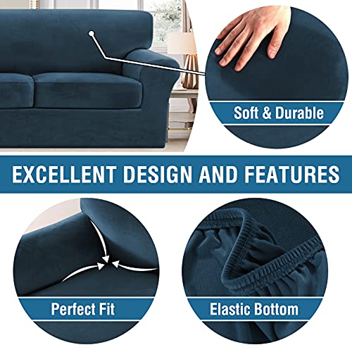 PrimeBeau Real Velvet Plush 4 Piece Stretch Sofa Covers Couch Covers for 3 Cushions Couch Sofa Covers