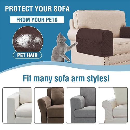 PrimeBeau Armrest Covers for Sofa Water Resistant Couch Arm Covers Remote Control Holder Sofa Armrest Organizer for Magazine, Tablet, Phone, iPad(Set of 2)