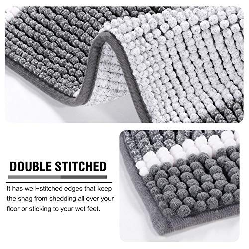 PrimeBeau Bath Rug Set 2 Piece for Bathroom Bath Mats Non Slip Bouncy Chenille Ombre Dyeing Bath Rugs Rectangle, Water Absorbent Striped Shag Mats