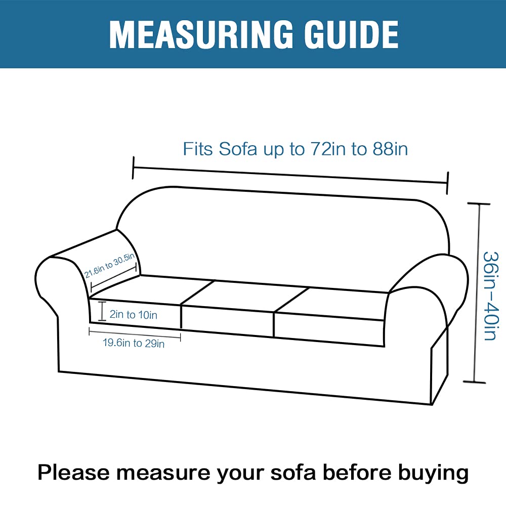 H.VERSAILTEX 4 Piece Stretch Sofa Covers for 3 Cushion Couch Covers for Living Room Furniture Slipcovers (Base Cover Plus 3 Seat Cushion Covers) Upgraded Thicker Jacquard Fabric (Sofa, Off White)