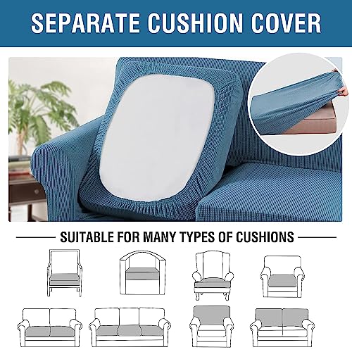 H.VERSAILTEX 3 Piece Stretch Sofa Covers for 2 Cushion Sofa Couch Covers for Living Room Furniture Cover (Base Cover Plus 2 Seat Cushion Covers) Thicker Jacquard Fabric(Large Sofa, Dusty Blue)