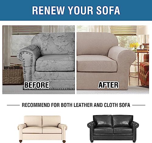 PrimeBeau Thicker Jacquard Fabric 3 Pieces Loveseat & Oversize Loveseat Covers for 2 Cushion Sofa Couch Slipcovers (Base Cover Plus 2 Seat Cushion Covers)