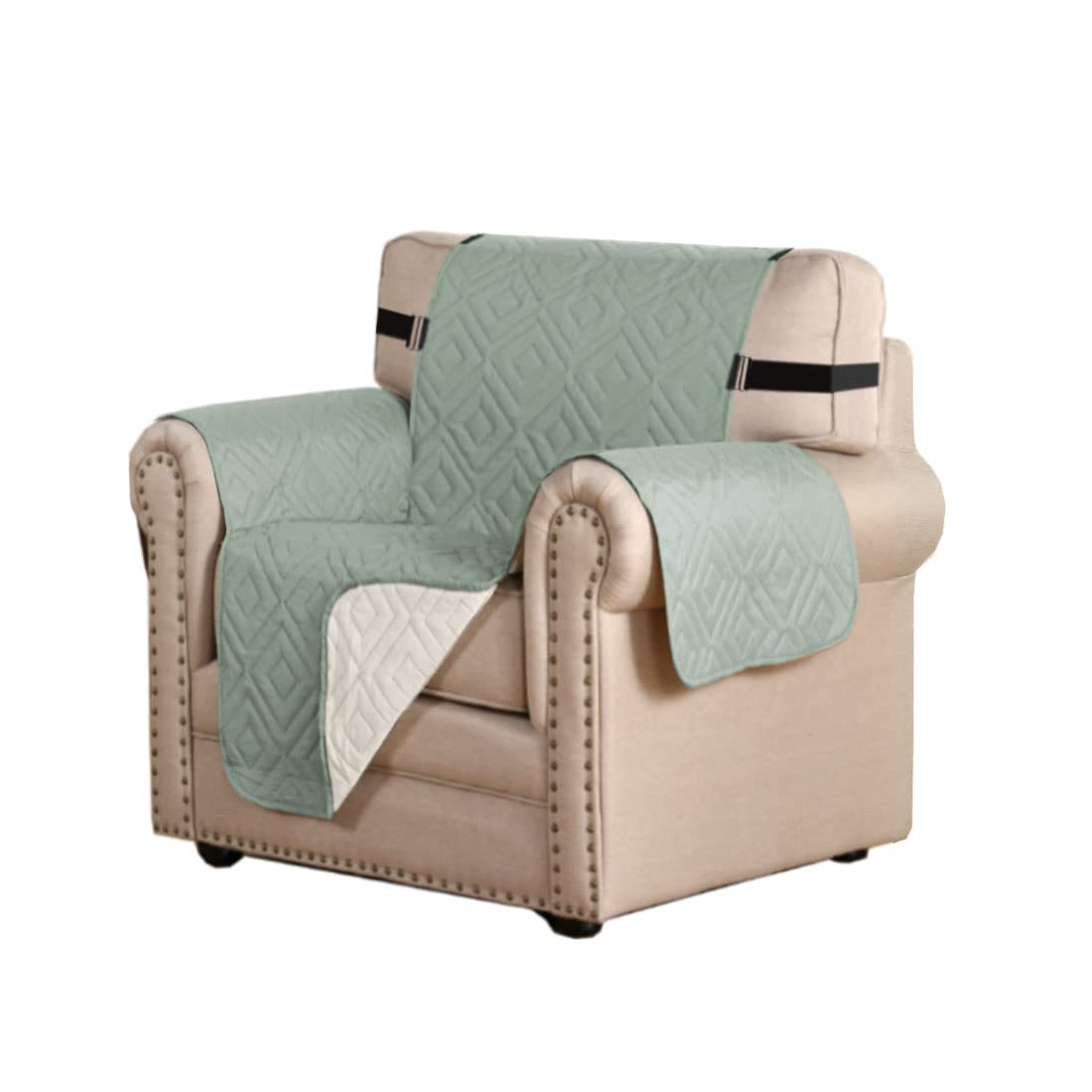 PrimeBeau Reversible Armchair Protector Slipcover Water Resistant Anti-Slip Couch Cover with Elastic Straps, Pets Protection, Stylish Decor, Easy Care