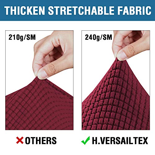 H.VERSAILTEX 3 Piece Stretch Sofa Covers for 2 Cushion Sofa Couch Covers for Living Room Furniture Cover (Base Cover Plus 2 Seat Cushion Covers) Thicker Jacquard Fabric(Large Sofa, Burgundy)
