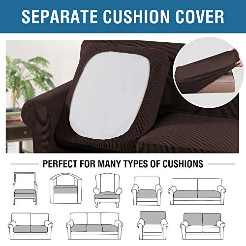 H.VERSAILTEX 4 Piece Stretch Sofa Covers for 3 Cushion Couch Covers for Living Room Furniture Slipcovers (Base Cover Plus 3 Seat Cushion Covers) Upgraded Thicker Jacquard Fabric (XL Sofa, Chocolate)