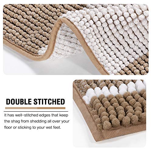 PrimeBeau Bath Rug Set 2 Piece for Bathroom Bath Mats Non Slip Bouncy Chenille Ombre Dyeing Bath Rugs Rectangle, Water Absorbent Striped Shag Mats