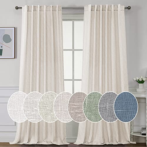 PrimeBeau Natural Linen Curtains 2 Panels Back Tab Loop Pocket Boho Sheer Curtain