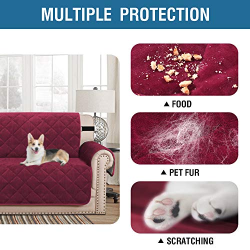 H.VERSAILTEX Thick Velvet Quilted Recliner Covers for Recliner Chair Cover Reclining Chair Slipcover Recliner Couch Cover with Non Slip Backing and Wider Elastic Strap (Oversaized Recliner, Burgundy)
