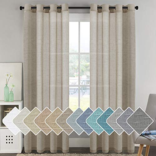 PrimeBeau Faux Linen Grommet Sheer Curtains - Set of 2 Panels 52 Series Long