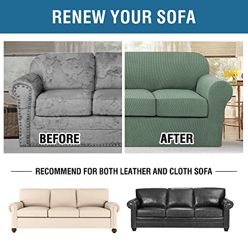 H.VERSAILTEX 4 Piece Stretch Sofa Covers for 3 Cushion Couch Covers for Living Room Furniture Slipcovers (Base Cover Plus 3 Seat Cushion Covers) Upgraded Thicker Jacquard Fabric (XL Sofa, Loden Frost)