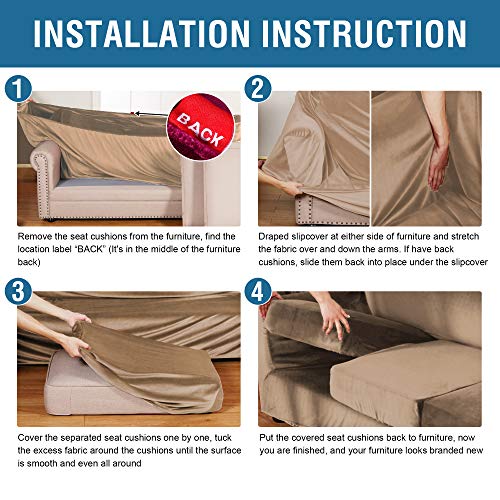 PrimeBeau Real Velvet Plush 4 Piece Stretch Sofa Covers Couch Covers for 3 Cushions Couch Sofa Covers
