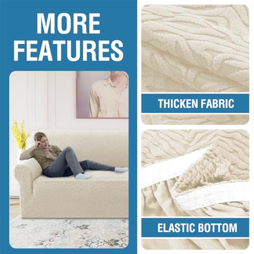 H.VERSAILTEX 2024 Newest Jacquard Couch Covers for 3 Cushion Couch 1 Piece Stretch Sofa Covers Furniture Protector Anti-Slip Soft Thickened Dogs Slipcovers Washable Leopard Pattern(Sofa, Ivory)