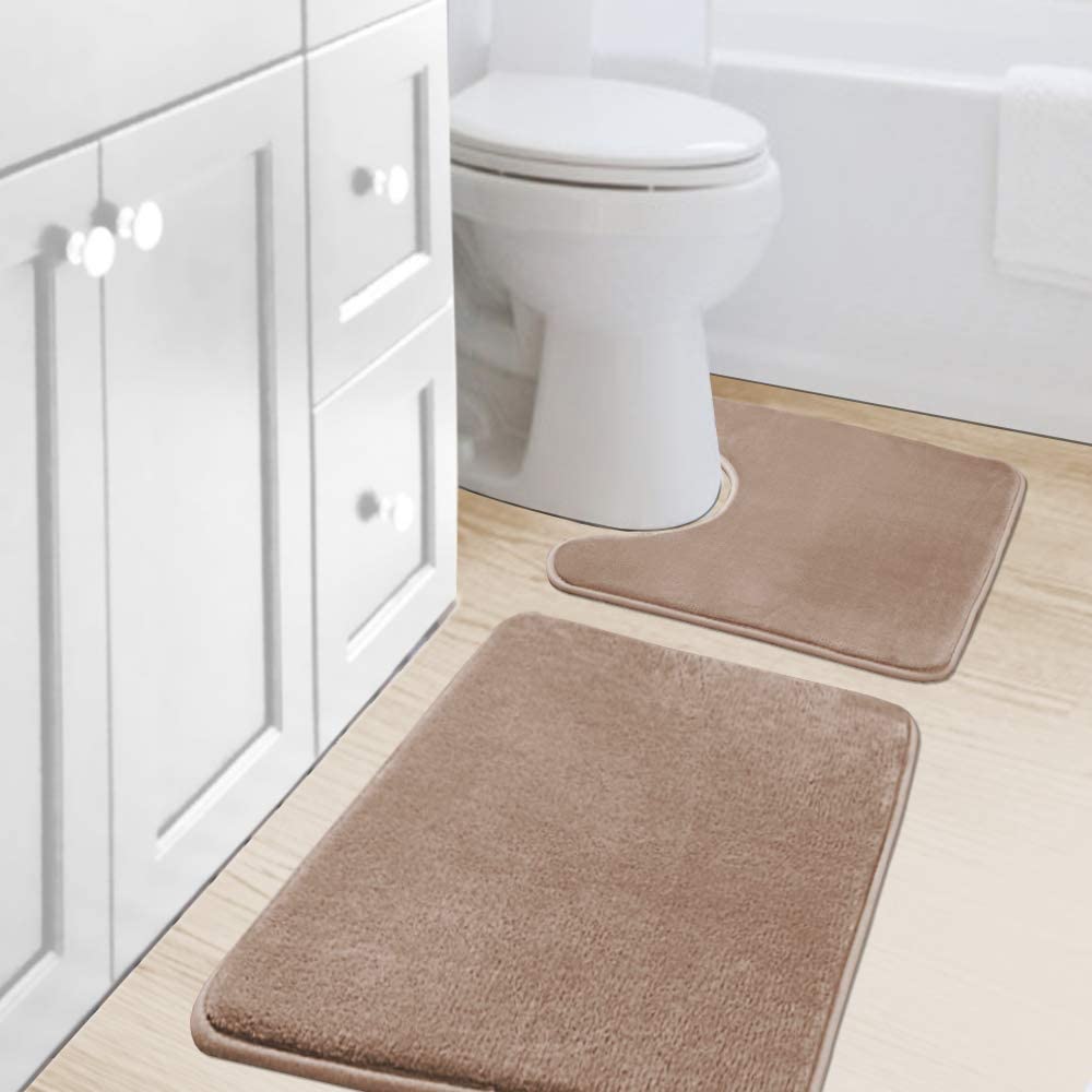 H.Versailtex Bath Mat Memory Foam Set Bathroom Rug Set Flannel Velvety Bath Mat Luxury Extra Soft