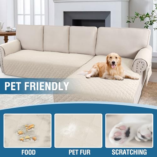 PrimeBeau 2 Piece L Shaped Couch Covers for Sectional Sofa Couch Cover with Chaise Lounge 100% Waterproof Furniture Covers for Pets