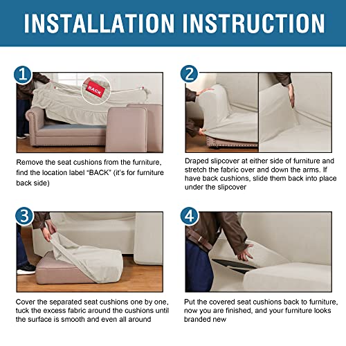 H.VERSAILTEX 3 Piece Stretch Sofa Covers for 2 Cushion Loveseat Couch Covers for Living Room Furniture Cover (Base Cover Plus 2 Seat Cushion Covers) Thicker Jacquard Fabric(Medium, Island Fossi)