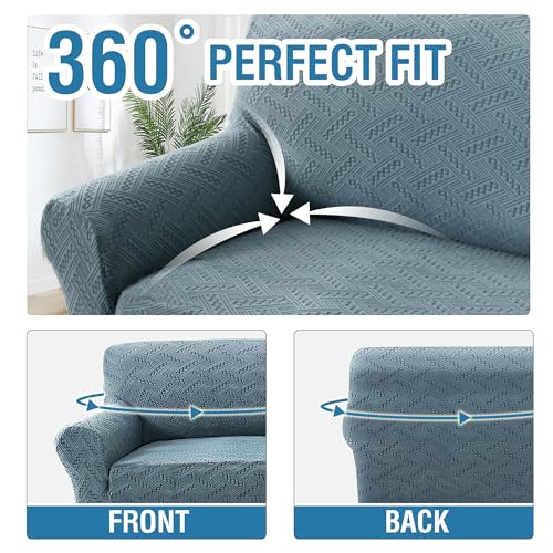 H.VERSAILTEX 2024 Newest Jacquard Couch Covers for 3 Cushion Couch 1 Piece Stretch Sofa Covers Furniture Protector Anti-Slip Soft Thickened Dogs Slipcovers Washable Wind bell Pattern(Sofa, Stone Blue)