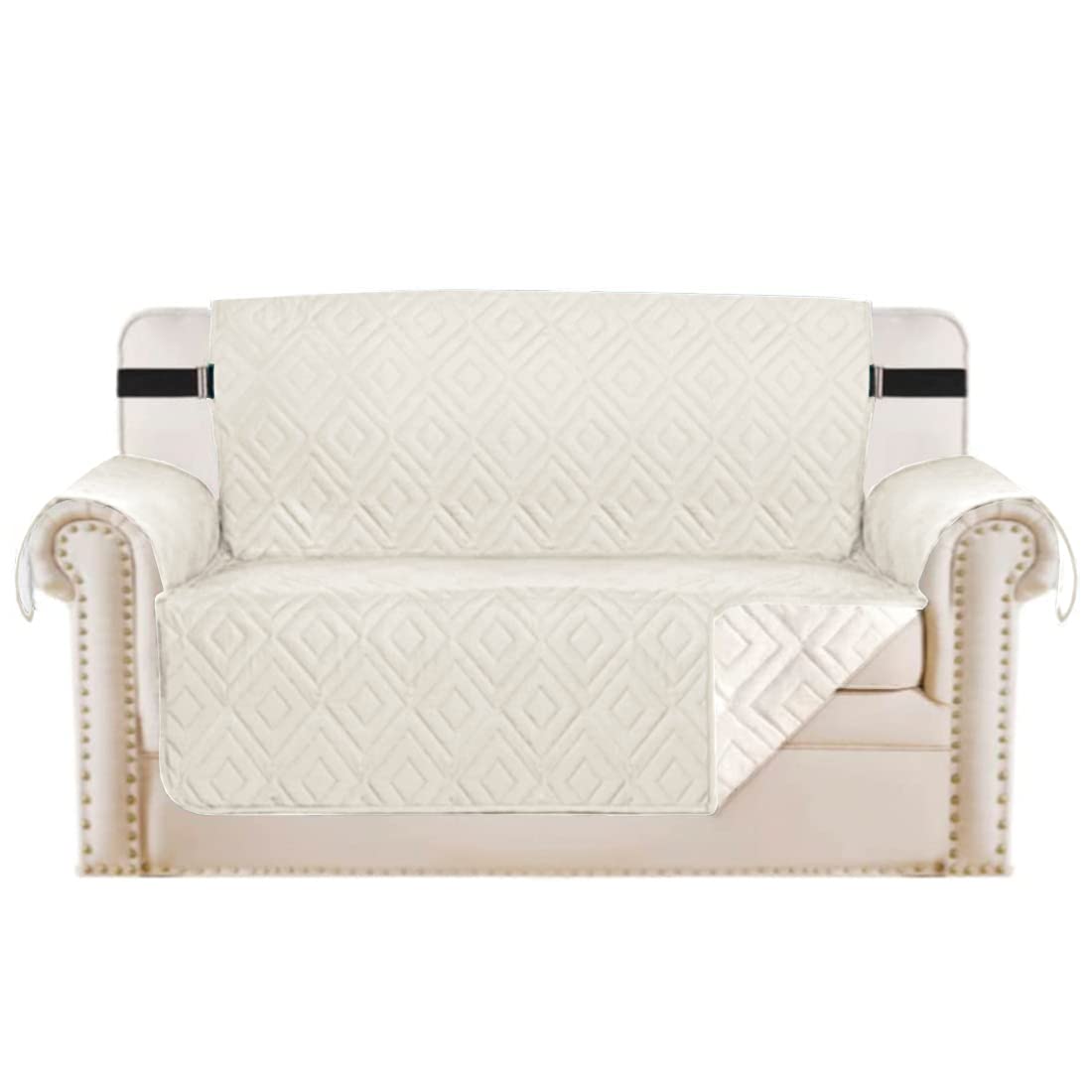 PrimeBeau Reversible Loveseat Cover Furniture Protector Anti-Slip Water Resistant 2 Inch Wide Elastic Straps Couch Covers