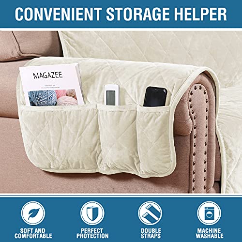 PrimeBeau Thick Velvet Armchair Cover Couch Covers 1 Cushion Slipcover with Non-Slip Straps, Luxurious Protection for Living Room Furniture