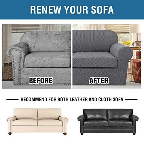 PrimeBeau Thicker Jacquard Fabric 3 Pieces Loveseat & Oversize Loveseat Covers for 2 Cushion Sofa Couch Slipcovers (Base Cover Plus 2 Seat Cushion Covers)