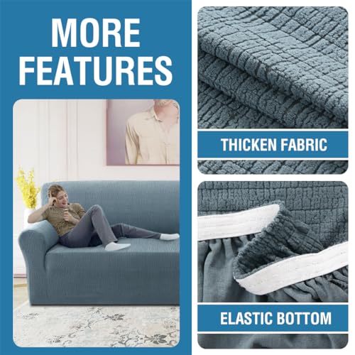 H.VERSAILTEX 2024 Newest Jacquard Couch Covers for 3 Cushion Couch 1 Piece Stretch Sofa Covers Furniture Protector Anti-Slip Soft Thickened Dogs Slipcovers Washable Crizzle Pattern(Sofa, Stone Blue)