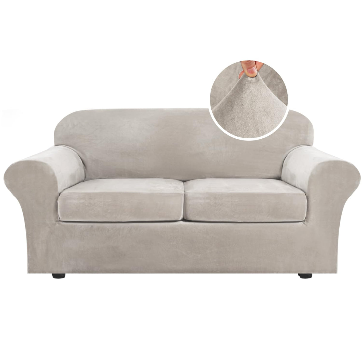 PrimeBeau Real Velvet Plush 3 Piece Stretch Sofa Covers Couch Covers for 2 Cushion Couch Loveseat Covers