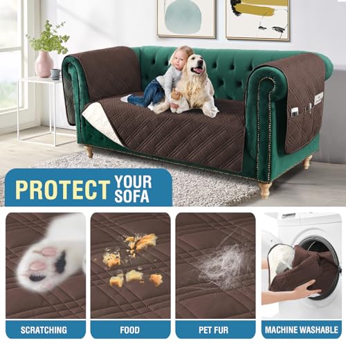 PrimeBeau 100% Waterproof Loveseat Couch Covers Traditional Chesterfield Sofa Covers with Extra Long Armrest Cover Waterproof and Washable Thick Couch Cover for Dogs (1 Piece)