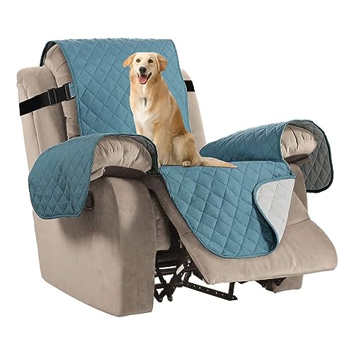 H.VERSAILTEX Reversible Quilted Recliner Covers Recliner Chair Cover Water Resistant Furniture Protector Washable Couch Cover with Elastic Straps for Kids, Pets (Recliner, Cameo Blue/Beige)