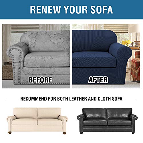PrimeBeau Thicker Jacquard Fabric 3 Pieces Loveseat & Oversize Loveseat Covers for 2 Cushion Sofa Couch Slipcovers (Base Cover Plus 2 Seat Cushion Covers)