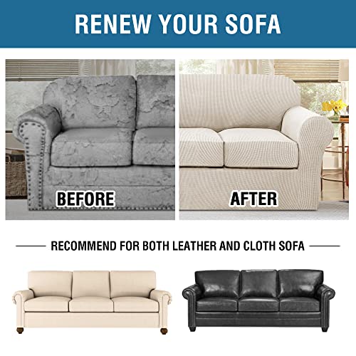 H.VERSAILTEX 4 Piece Stretch Sofa Covers for 3 Cushion Couch Covers for Living Room Furniture Slipcovers (Base Cover Plus 3 Seat Cushion Covers) Upgraded Thicker Jacquard Fabric (Sofa, Island Fossi)