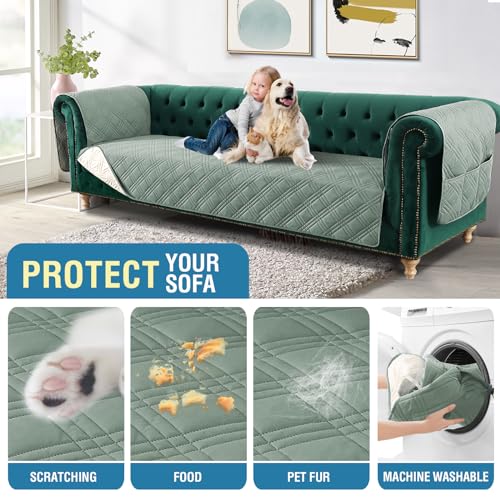 PrimeBeau 100% Waterproof Sofa & Oversize Sofa Covers Traditional Chesterfield Sofa Covers with Extra Long Armrest Cover Waterproof and Washable Thick Couch Cover for Dogs (1 Piece)